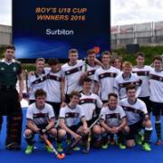 Heroes: Surbiton's U18 boys celebrate their title win  Picture: Tim Reder