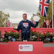 David Weir celebrates after his success on Sunday. Virgin Money London Marathon Ltd