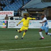 Malachi Thomas scores his first goal for Sutton Common Rovers against Hanworth Villa on Saturday