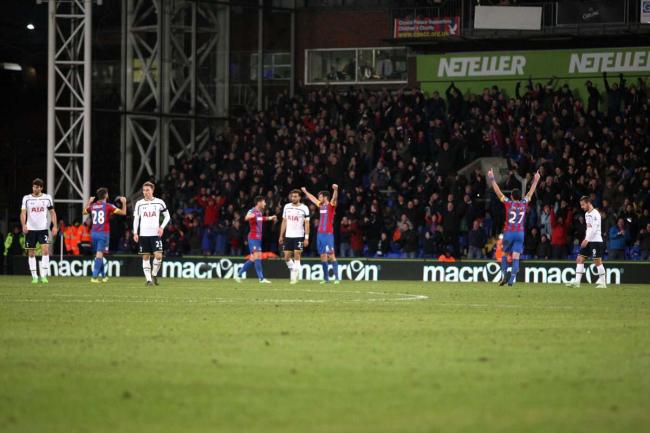 Great start: Palace celebrate the win over Spurs at Selhurst Park, but now it is time for Burnley away               DeadlinePix