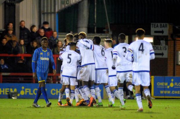 En route to greatness: Chelsea's youth team celebrate a goal in the FA Youth Cup win over AFC Wimbledon earlier in the season