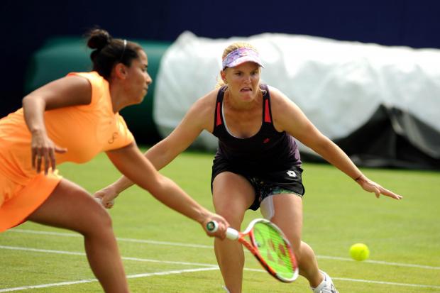 Winning pair: US team Sanaz Marand, left, Melanie Oudin won the women's doubles at Surbiton on Saturday