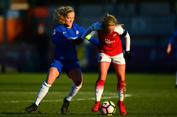 Katie Chapman of Chelsea Ladies in action against Arsenal Women